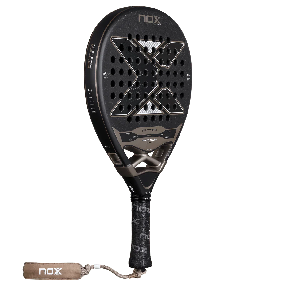 Black NOX racket on a white background