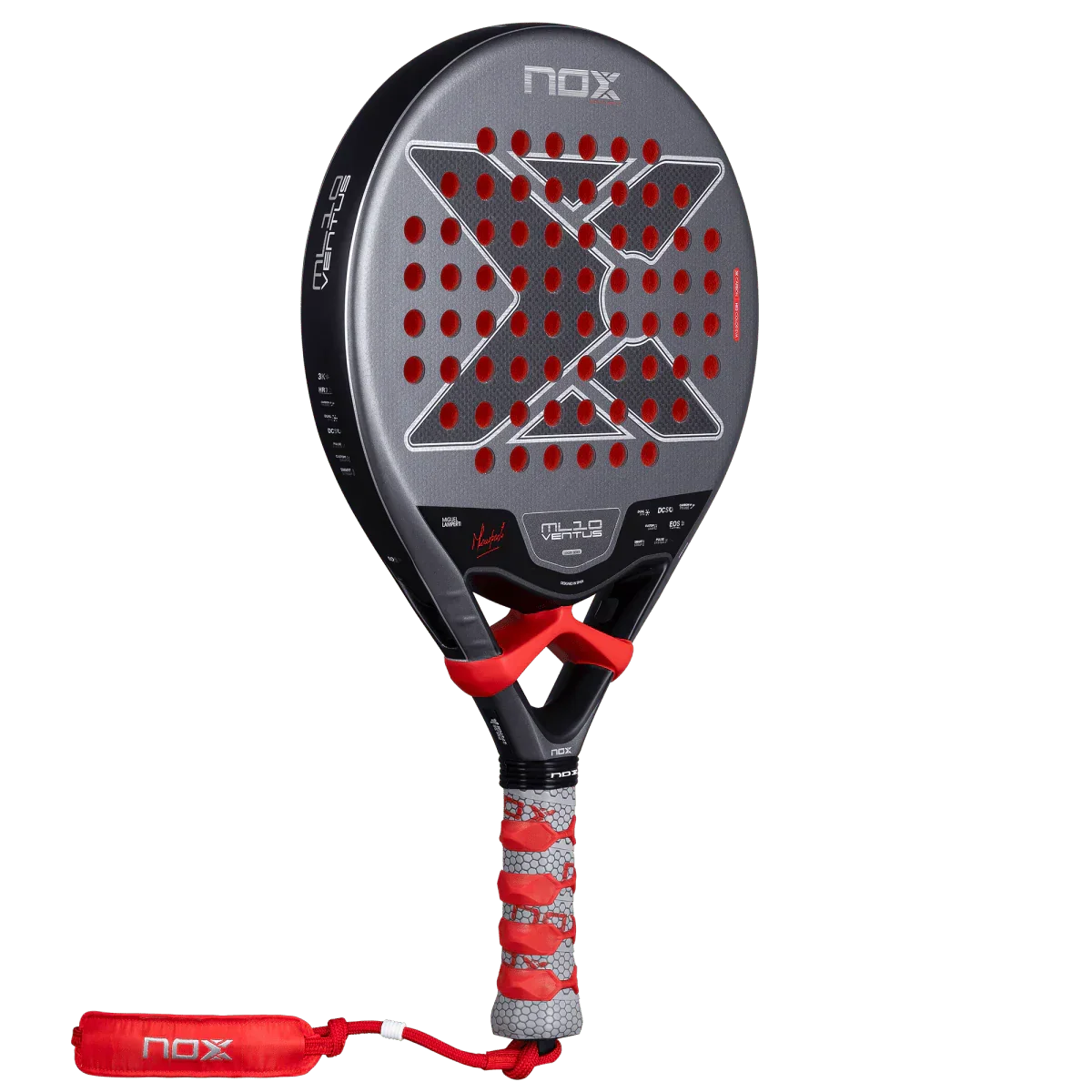 padel with red and gray design on a white background
