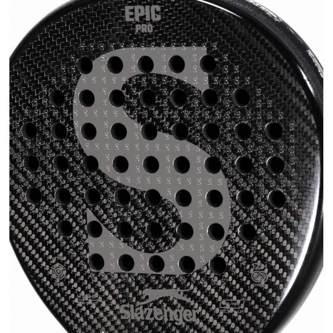 Close-up of a Slazenger padel with a textured surface and brand logo.