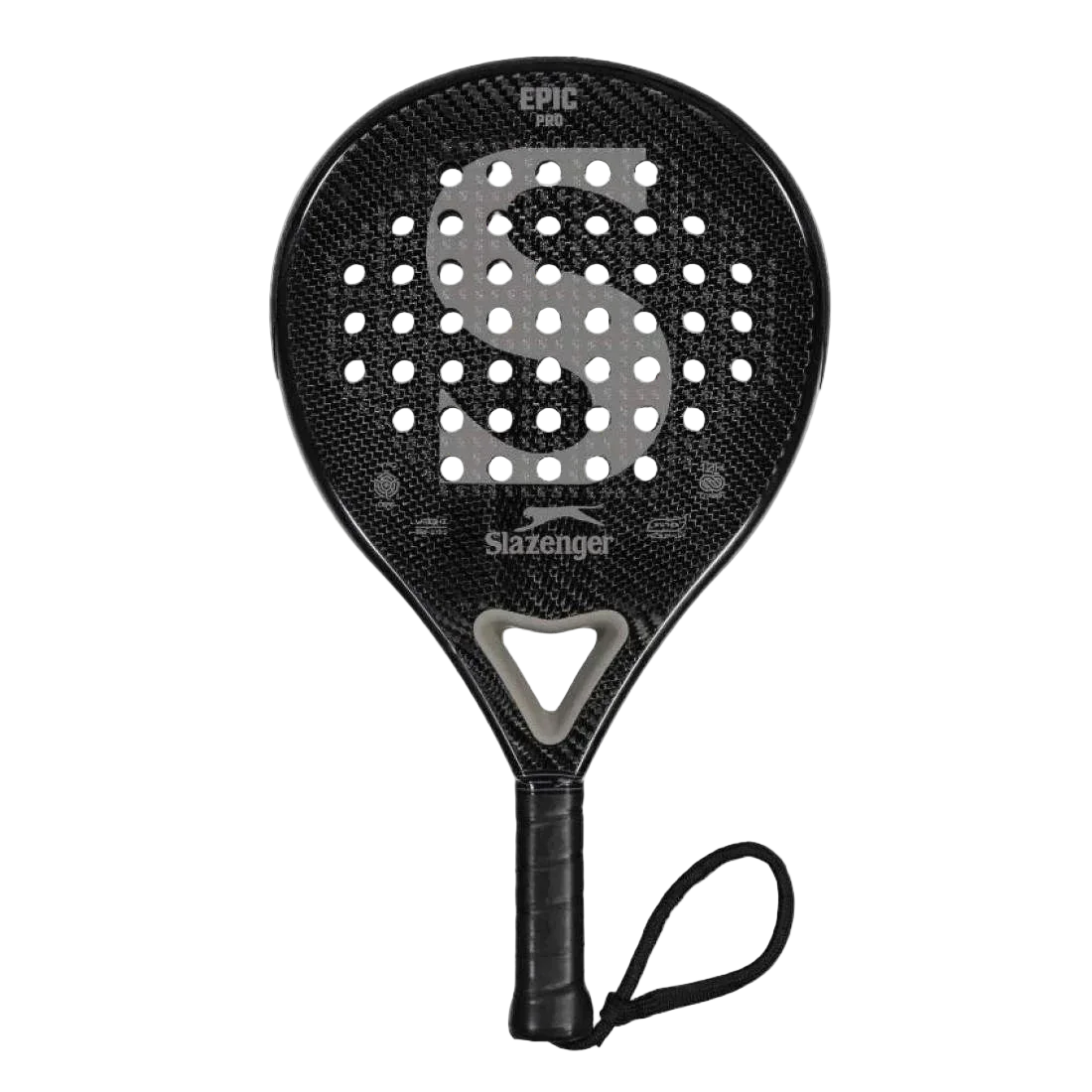Black Slazenger padel racket on a white background