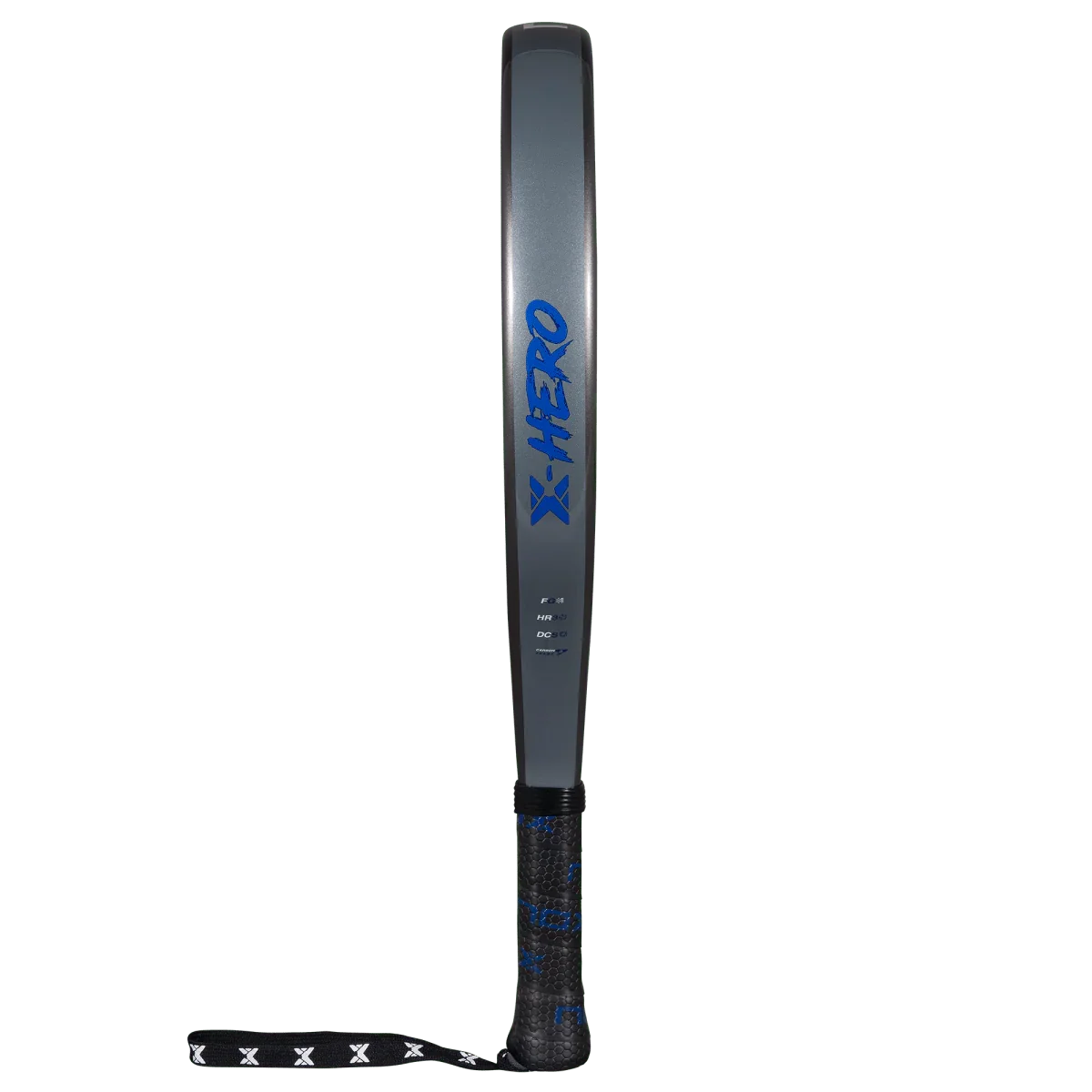 blue and gray padel with 'X-HERO' branding on a white background