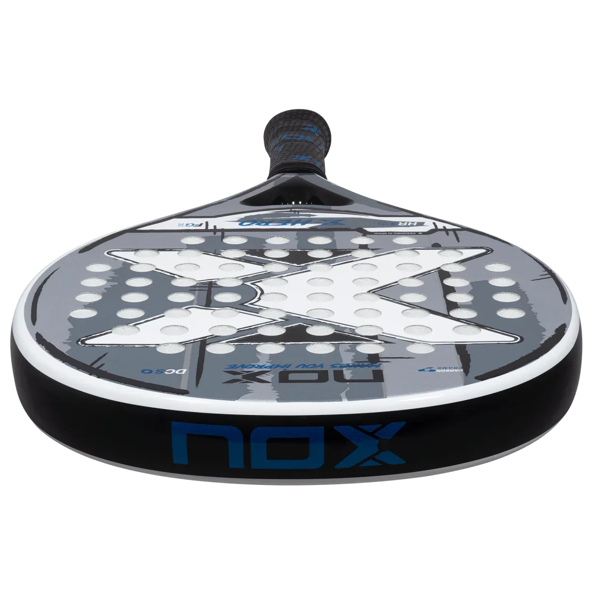 Padel racket with 'NOX' branding on a white background